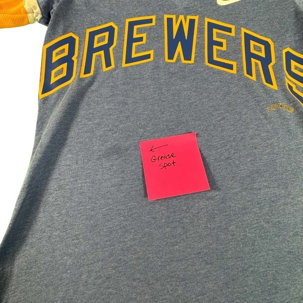 Nike Milwaukee Brewers Womens Dri-Fit V-Neck Shirt Blue Small Flaw